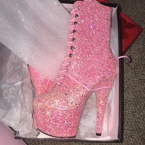 Brand new never worn pink glitter pleasers women’s 8